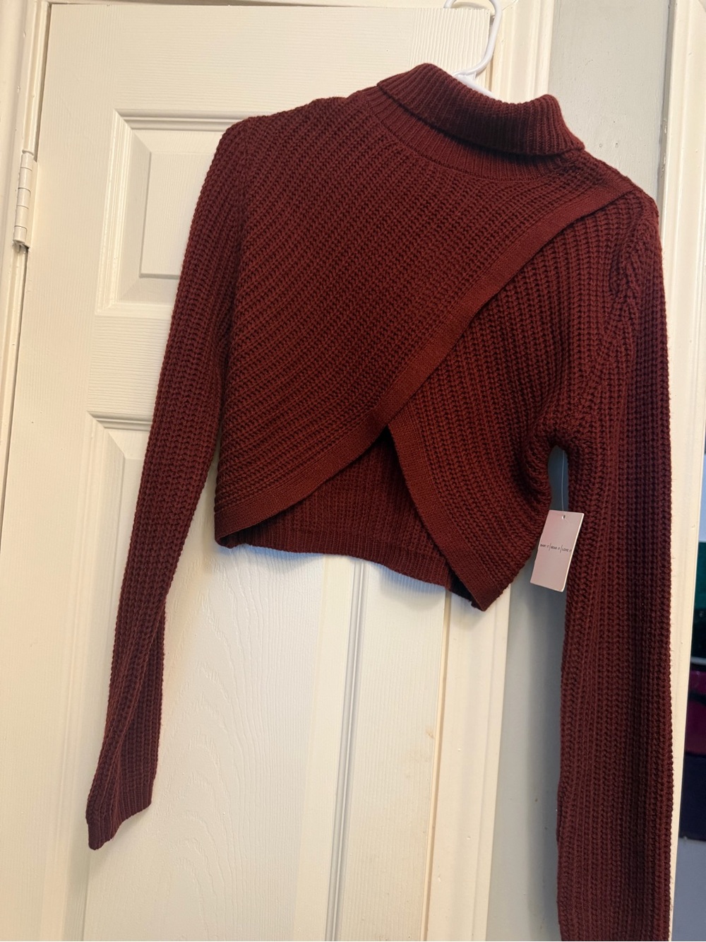 Almost Famous Burgundy Cropped Cowl Neck Sweater